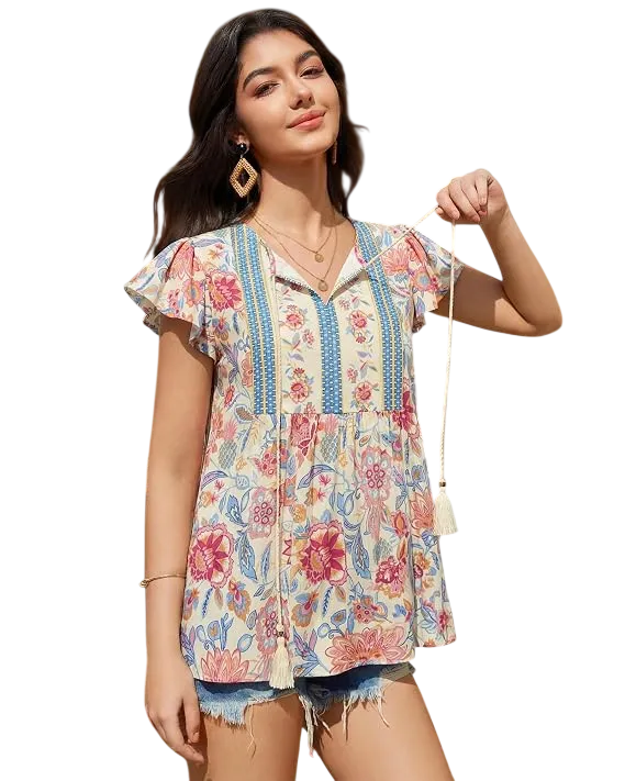 EFINNY Women’s Casual Tribal Boho Babydoll Long T-shirt