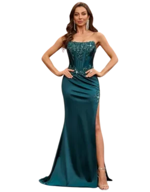 Women's Lace Applique Long Formal Mermaid Evening Prom Dresses