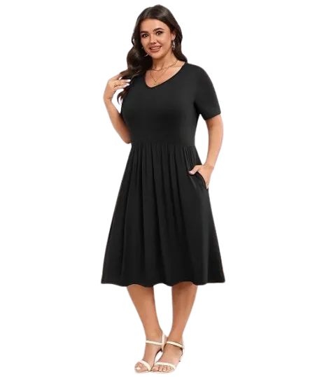 POSESHE Women's Short Sleeve Casual Loose T-Shirt Dress Black S