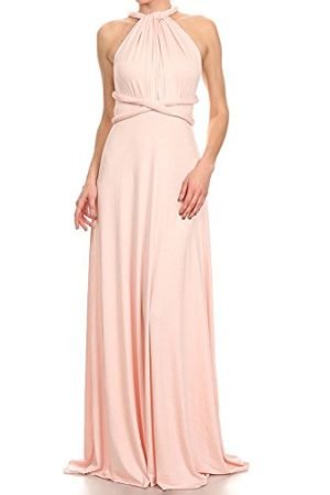 12 Ami Solid Convertible Multi Way Long T-Shirt Maxi Dress Blush Large