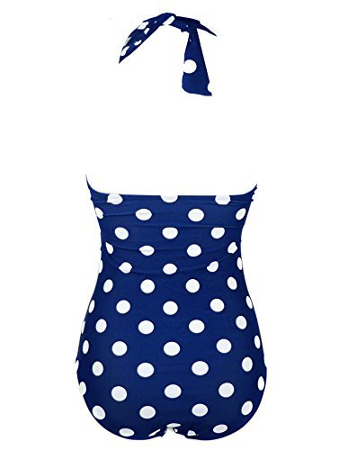 1950s Retro Vintage One Piece Monokini Navy Blue with White Polka Swimsuits Swimwear 5XL(FBA) - Image 4
