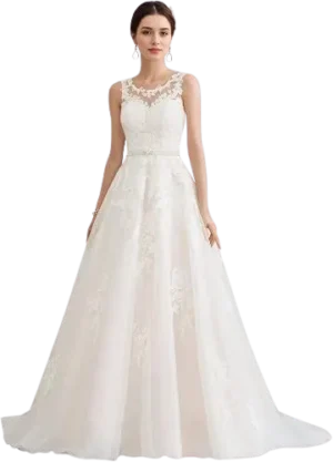 Women's Latest Sleeveless Lace Appliques Bridal Dress Wedding Gown
