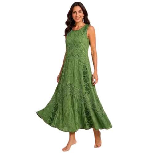 Embroidered Long Sleeveless Floral Caftan Dress / Cover Up