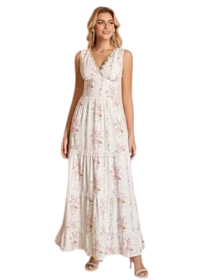 Women's Retro Floral Lace Wedding Maxi Dress