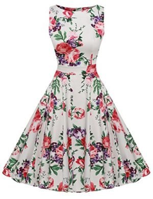 ACEVOG Women's Bridesmaid Dress Party Dress With Capped Straps, Small, Red + White