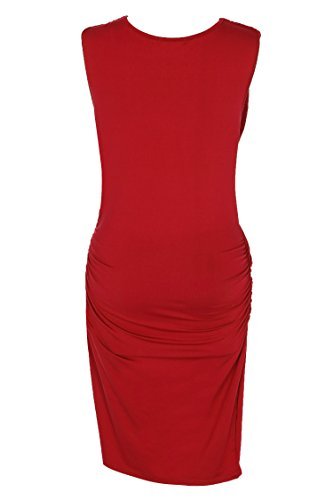 ANGVNS Women V Neck Sleeveless Cocktail Party Pleated Dress (XL, Red) - Image 3
