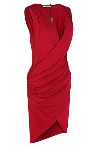 ANGVNS Women V Neck Sleeveless Cocktail Party Pleated Dress (XL, Red) - Image 4