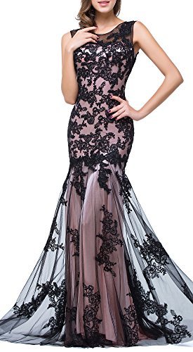 Babyonline Elegant Mermaid Formal evening Dress lace applique Prom party dress Black 8 - Image 3