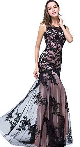 Babyonline Elegant Mermaid Formal evening Dress lace applique Prom party dress Black 8 - Image 4