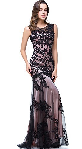 Babyonline Elegant Mermaid Formal evening Dress lace applique Prom party dress Black 8 - Image 5