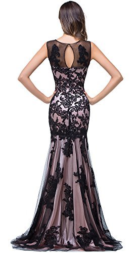 Babyonline Elegant Mermaid Formal evening Dress lace applique Prom party dress Black 8