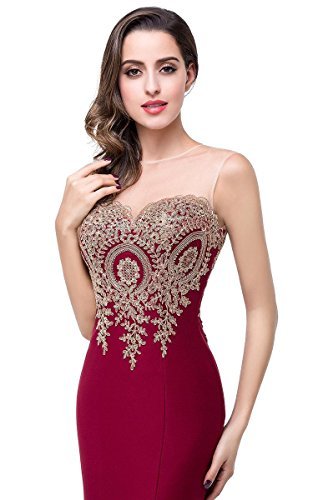 Babyonline Women's Sleeveless Appliques Lace Floor Length Prom Evening Dress, 10, Burgundy - Image 3
