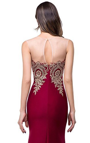 Babyonline Women's Sleeveless Appliques Lace Floor Length Prom Evening Dress, 10, Burgundy - Image 4