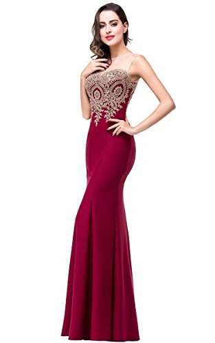 Babyonline Women's Sleeveless Appliques Lace Floor Length Prom Evening Dress, 10, Burgundy - Image 5