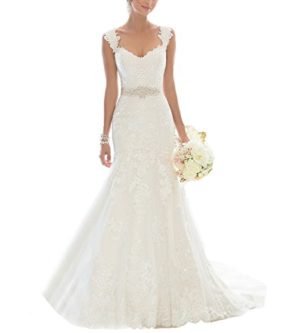 Beauty Bridal Elegant Off-Shoulder Crystal Lace Wedding Dresses for Bride 2016(4,White)