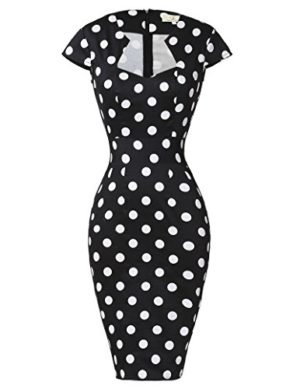 Cap Sleeve Vintage 50's Dresses for Women Cocktail Party Black L
