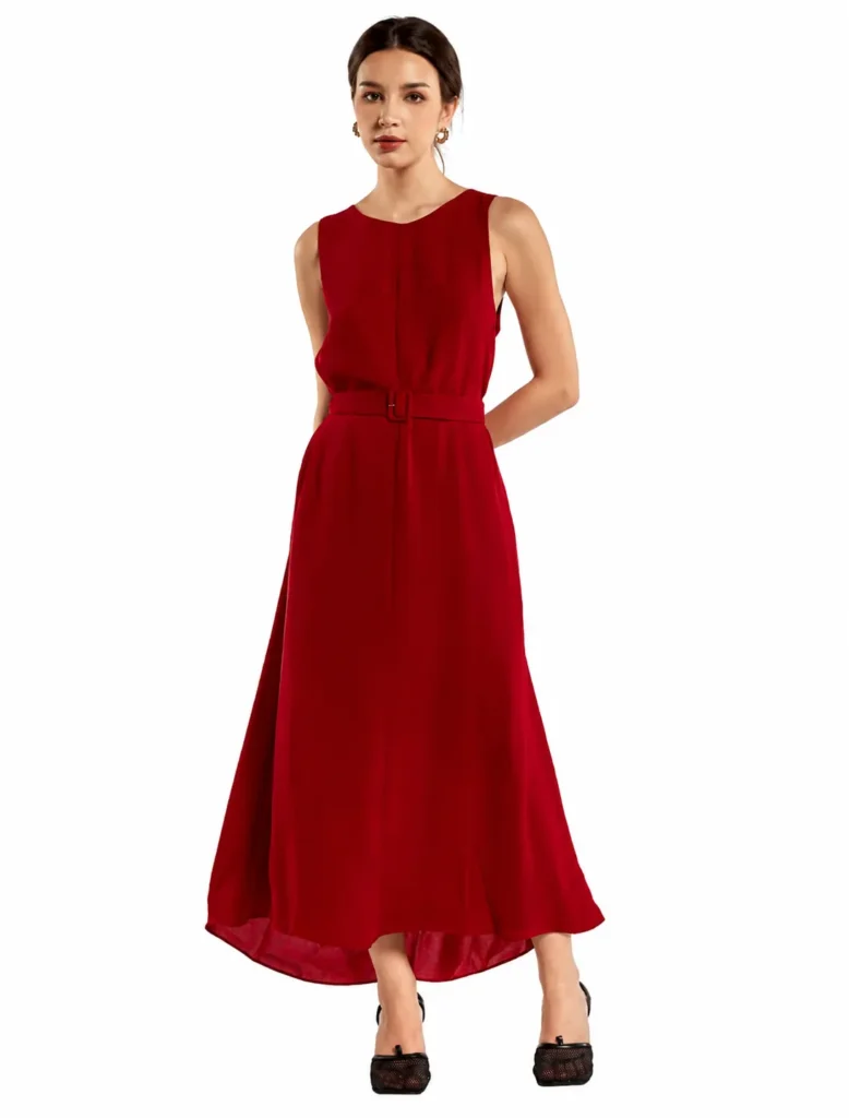 ANGVNS Women’s Sleeveless Fit-And-Flare Dress for Party Cocktail Red