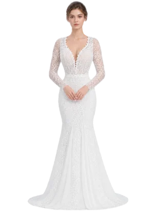Women's Lace Wedding Dress Mermaid Evening Dress Bridal Gown with Sash