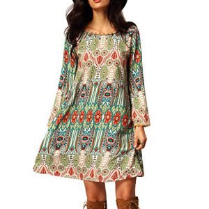 EFINNY Women's Casual Tribal Boho Babydoll Long T-shirt