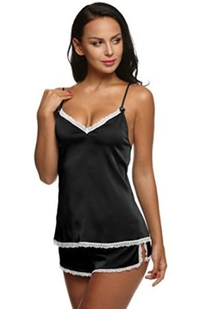Ekouaer Womens Sleepwear Nightwear Loungewear Cami Shorts Set Lingerie (Black, Medium)