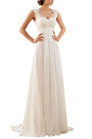 Erosebridal 2017 New Empire Lace Chiffon Wedding Dress Bridal Gown Size 14 Ivory