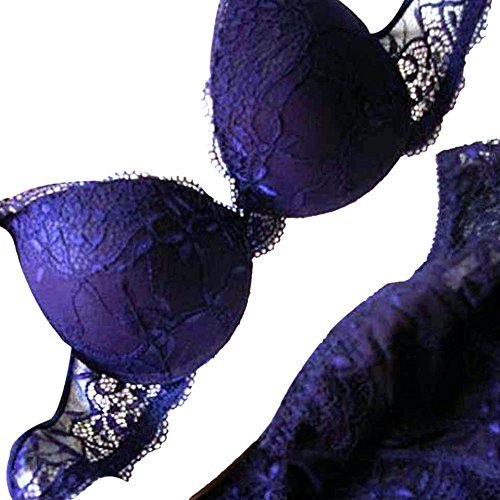 Etosell Women Sexy Deep V Lace Underwire Bra Set Push Up Bra Outfit Blue 36C - Image 3