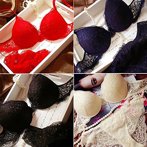 Etosell Women Sexy Deep V Lace Underwire Bra Set Push Up Bra Outfit Blue 36C - Image 5