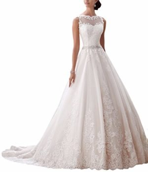 Ever Girl Women's Latest Sleeveless Lace Appliques Bridal Dress Wedding Gown Ivory 14