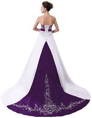 Faironly D229 Women's Wedding Dress Bridal Gown (X-Large, White Purple)