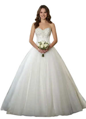 Bridal Elegant Off-Shoulder Crystal Lace Wedding Dress