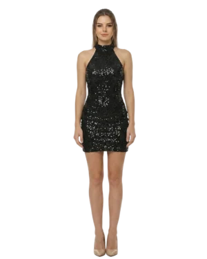 Women's Sparkling Sequin Halter Sleeveless Mini Dress