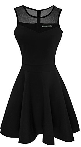 Heloise Women's A-Line Sleeveless Pleated Little Black Cocktail Party Dress (M, Black)