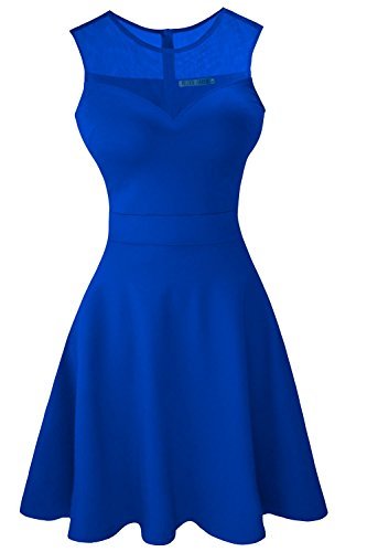 Heloise Women's A-Line Sleeveless Pleated Little Blue Cocktail Party Dress (M, Blue)