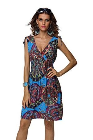 Jinhuanshow Women's Spring Summer Bold Printed Dresses Flower14 (Large, Meiblue-fba)