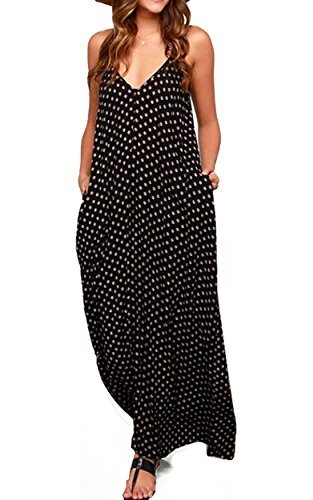 LILBETTER Women Boho Backless Long Maxi Evening Party Dress Beach Sundress (Black,M)