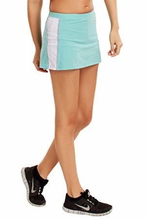 SYROKAN Women's Athletic Performance Skort With Built In Shorts Sport Skirt Light Blue S