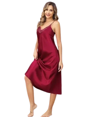 Ladies Silky Lace Chemise Satin Nightgown