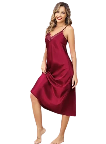 Ladies Silky Lace Chemise Satin Nightgown