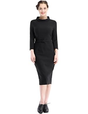 MUXXN Women's 1950s Vintage 3/4 Sleeve Elegant Collar Cocktail Evening Dress (XL, Black)