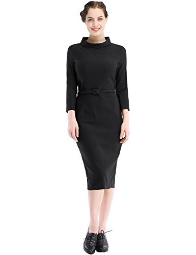 MUXXN Women's 1950s Vintage 3/4 Sleeve Elegant Collar Cocktail Evening Dress  (XL, Black) - Max Her is an online women Apparel and Fashion Blog