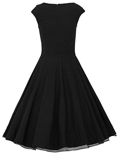 MUXXN Women's 1950s Vintage Retro Capshoulder Party Swing Dress (L, Black) - Image 3