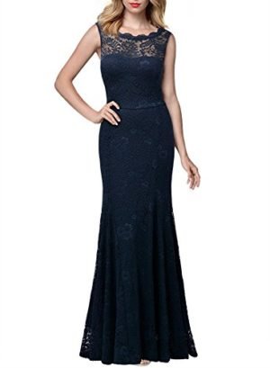 Miusol Women's 1920'S Retro Floral Lace Sleeveless Halter Bridesmaid Long Dress,Navy Blue,Small