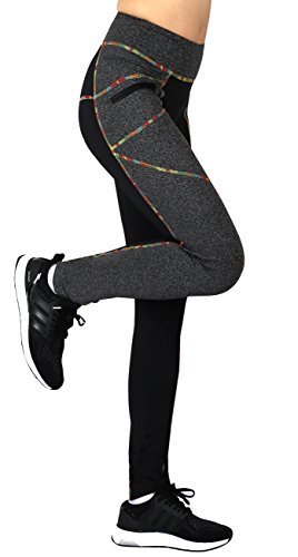 Neonysweets Womens Legging Sport Workout Tights Running Yoga Pants Black Gray L - Image 3