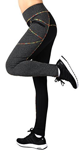 Neonysweets Womens Legging Sport Workout Tights Running Yoga Pants Black Gray L - Image 4
