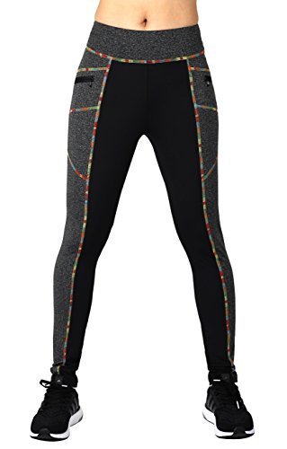 Neonysweets Womens Legging Sport Workout Tights Running Yoga Pants Black Gray L