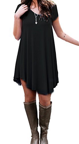 POSESHE Women's Short Sleeve Casual Loose T-Shirt Dress Black S