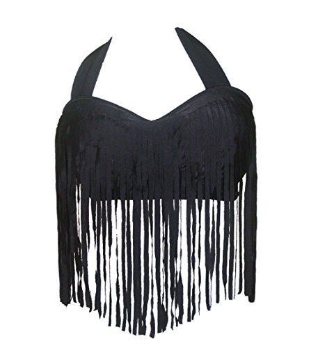 Papaya Wear Women's Retro High Waist Braided Fringe Top Bikini Swimwear Plus Size,Black ,X-Large - Image 4