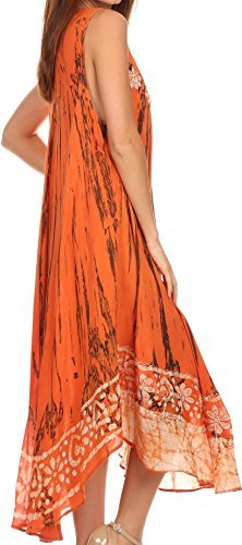 Sakkas 15009 - Alexis Embroidered Long Sleeveless Floral Caftan Dress / Cover Up - Burnt Orange - OS - Image 4
