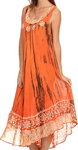 Sakkas 15009 - Alexis Embroidered Long Sleeveless Floral Caftan Dress / Cover Up - Burnt Orange - OS - Image 5