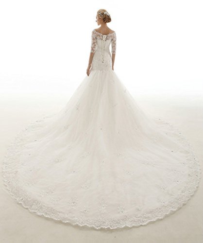 Sarahbridal Women's Mermaid Chapel Train Wedding Dress Bridal Gown US4 Ivory - Image 5